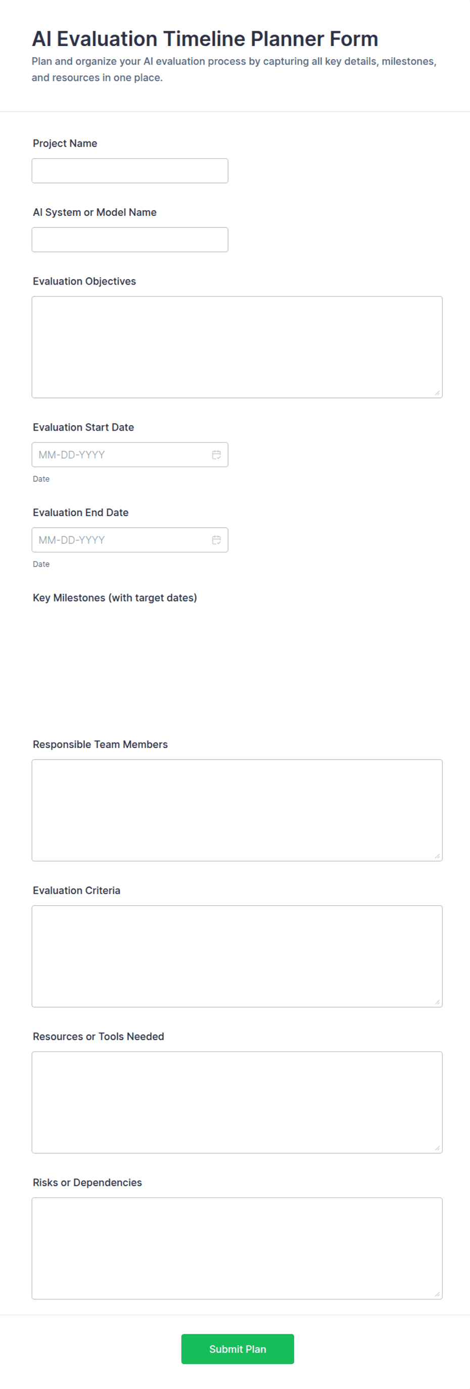 AI Evaluation Timeline Planner Form Template | Jotform