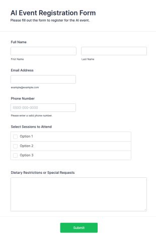 AI Event Registration Form Template