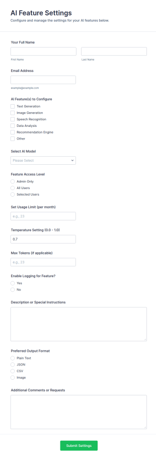 AI Feature Settings Form Template