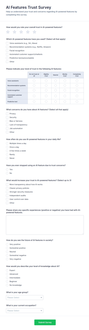AI Features Trust Survey Form Template