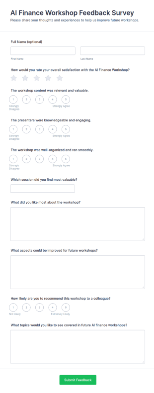 AI Finance Workshop Feedback Form Template