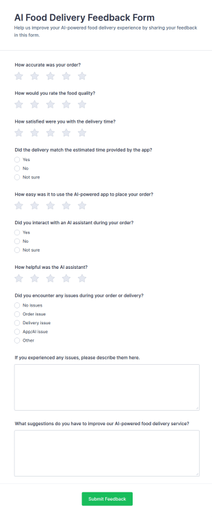 AI Food Delivery Feedback Form Template