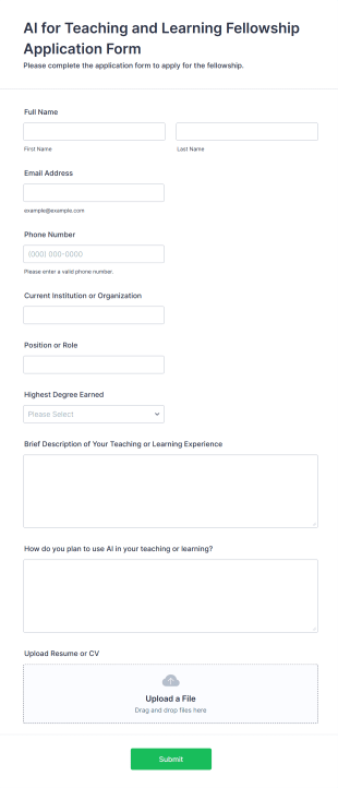 AI For Teaching And Learning Fellowship Application Form Template