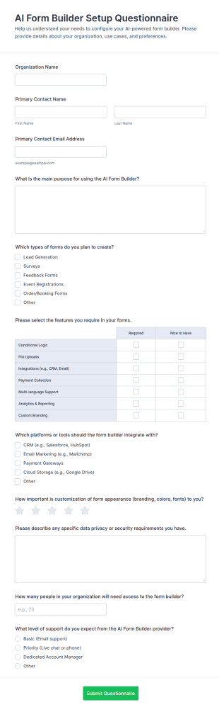 AI Form Builder Setup Questionnaire