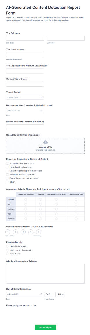 AI Generated Content Detection Report Form Template