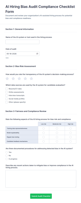 AI Hiring Bias Audit Compliance Checklist Form Template