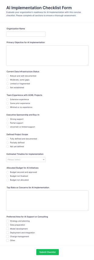 AI Implementation Checklist Form Template