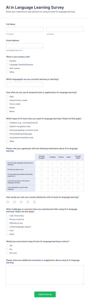 AI In Language Learning Survey Form Template