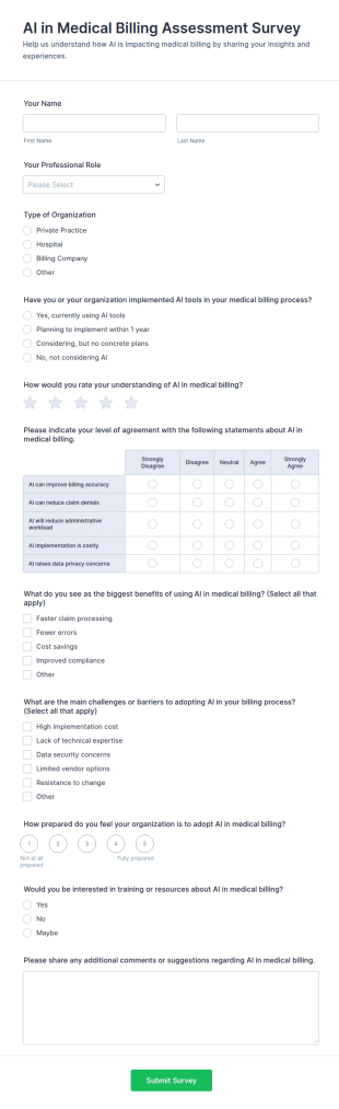 AI In Medical Billing Assessment Survey Form Template