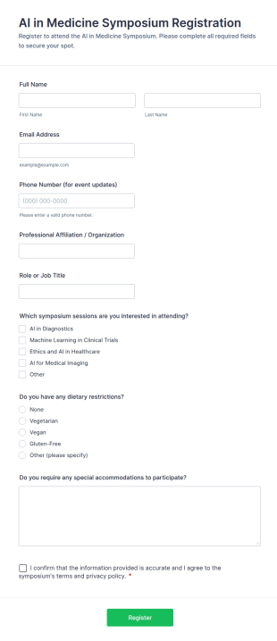 AI In Medicine Symposium Registration Form Template