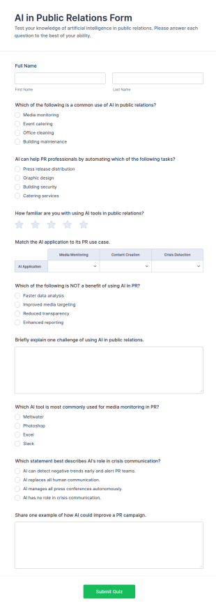 AI In Public Relations Quiz Form Template