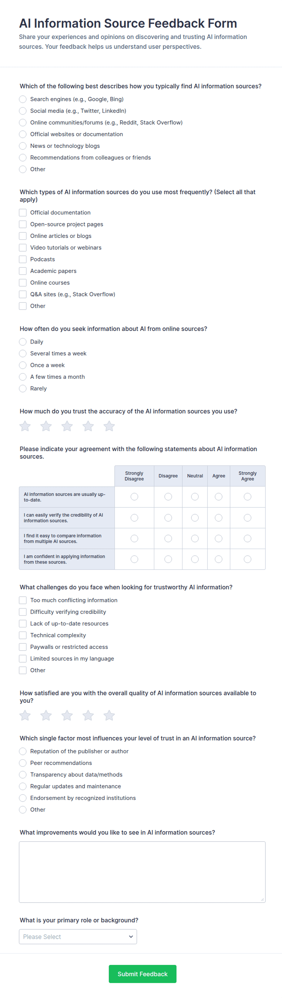AI Information Source Feedback Form Template | Jotform