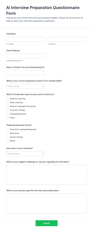 AI Interview Preparation Questionnaire Form Template