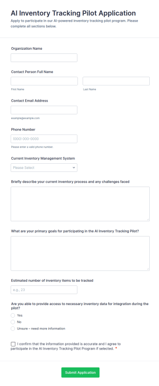AI Inventory Tracking Pilot Application Form Template