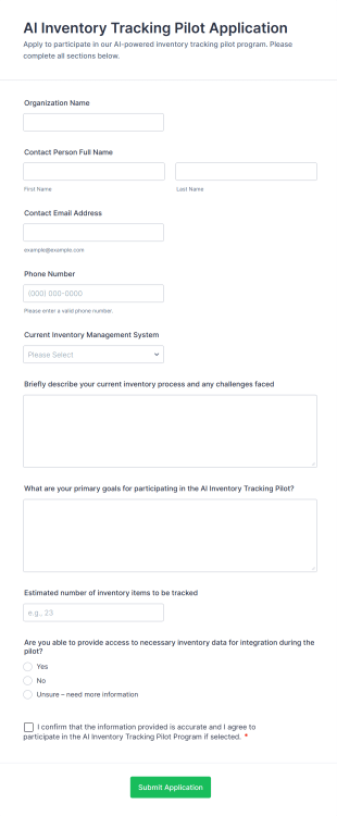 AI Inventory Tracking Pilot Application Form Template