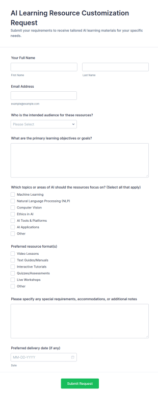 AI Learning Resource Customization Request Form Template