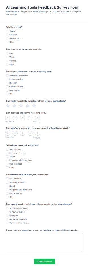 AI Learning Tools Feedback Survey Form Template