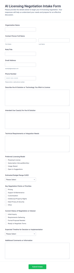 AI Licensing Negotiation Intake Form Template