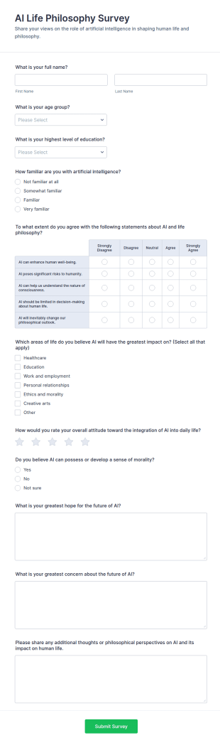 AI Life Philosophy Survey Form Template