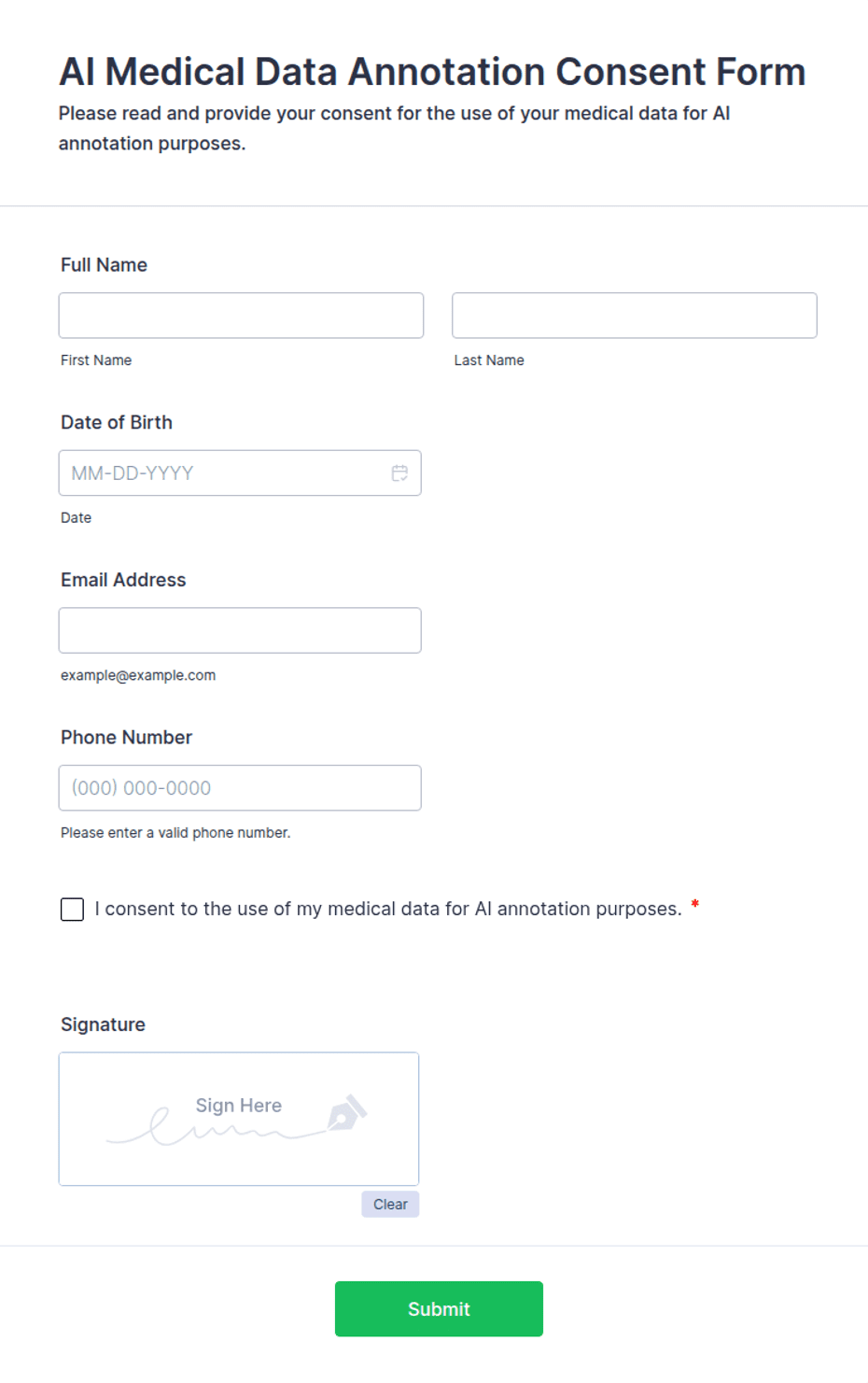 AI Medical Data Annotation Consent Form Template | Jotform