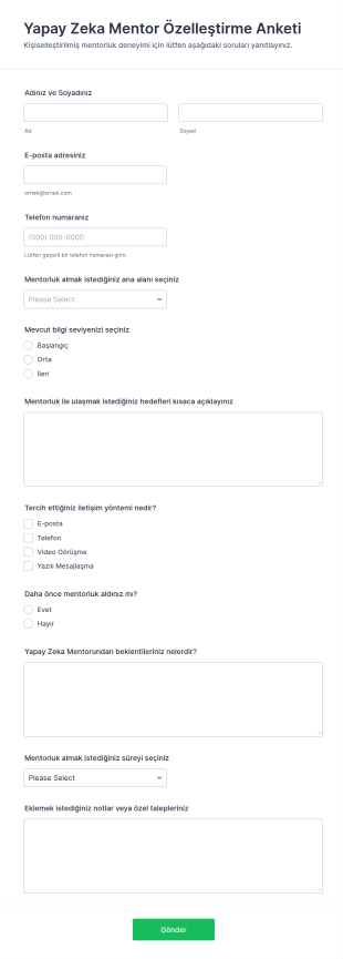 AI Mentor Özelleştirme Anketi Form Şablonu