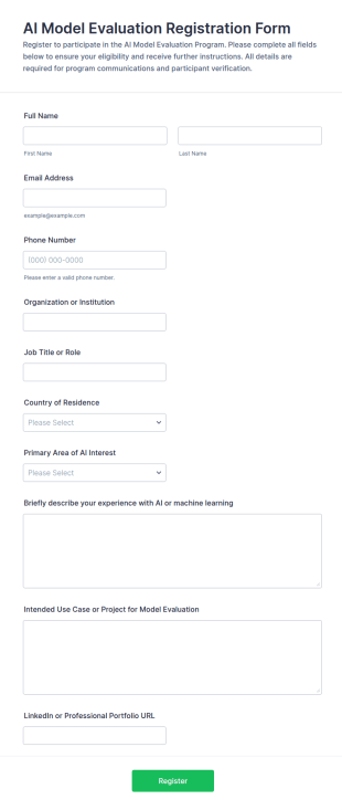 AI Model Evaluation Registration Form Template