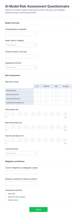 AI Model Risk Assessment Questionnaire Form Template