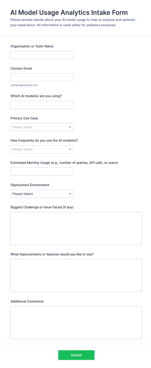 AI Model Usage Analytics Intake Form Template
