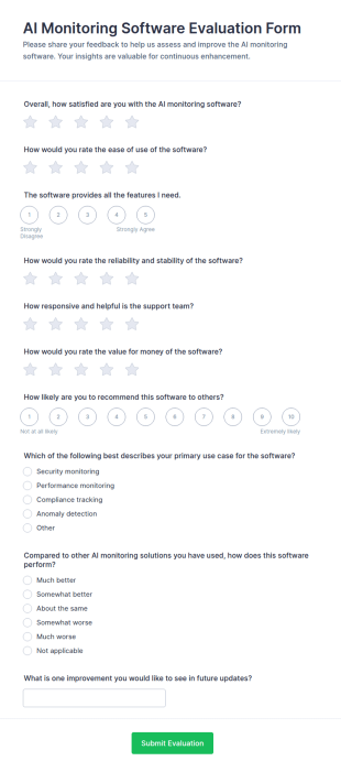 AI Monitoring Software Evaluation Questionnaire Form Template