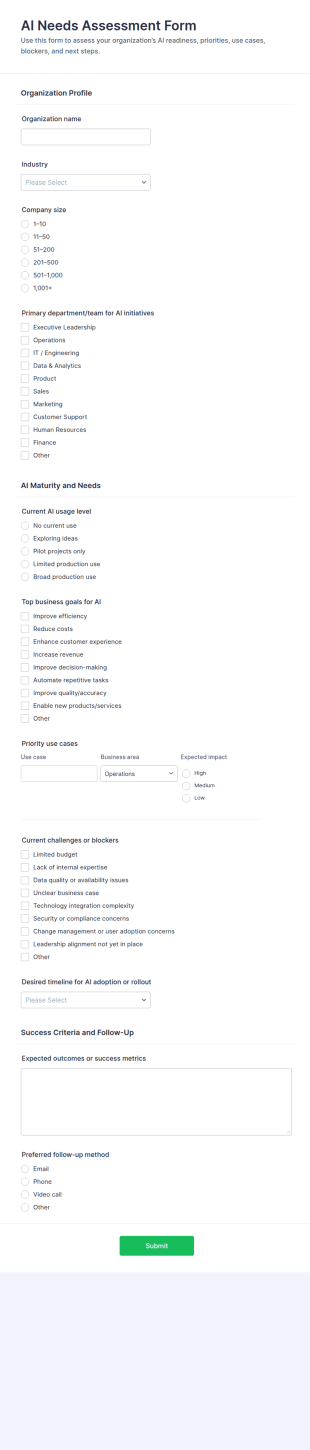AI Needs Assessment Survey Form Template