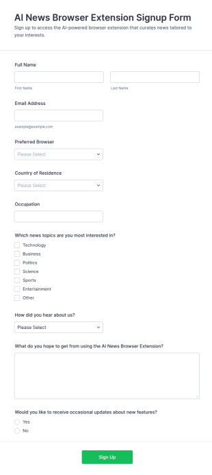 AI News Browser Extension Signup Form Template
