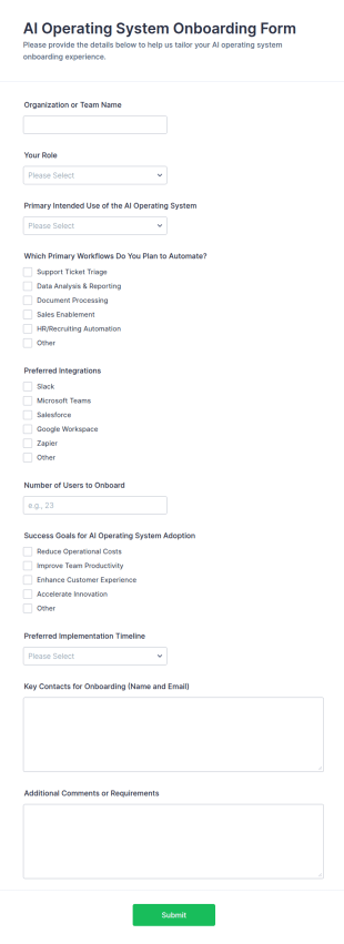 AI Operating System Onboarding Form Template