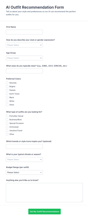 AI Outfit Recommendation Intake Form Template