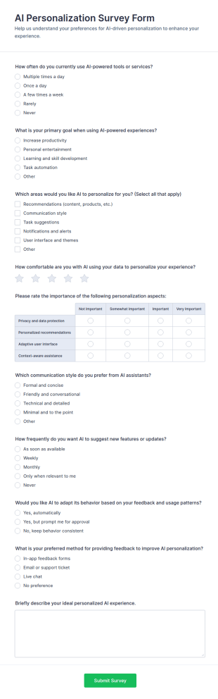 AI Personalization Survey Form Template