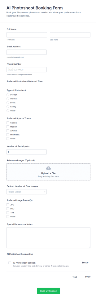 AI Photoshoot Booking Form Template