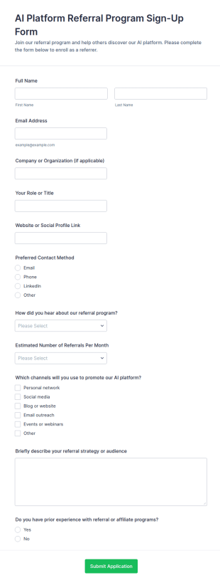 AI Platform Referral Program Sign Up Form Template