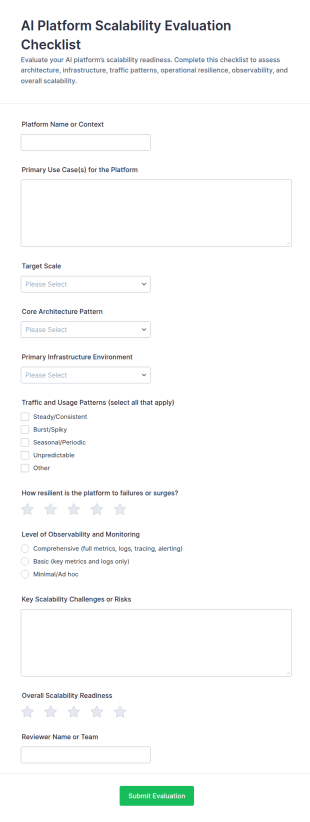 AI Platform Scalability Evaluation Checklist Form Template