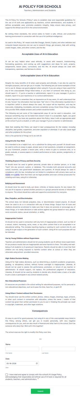 AI Policy Template For Schools