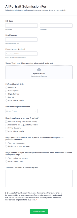 AI Portrait Submission Form Template