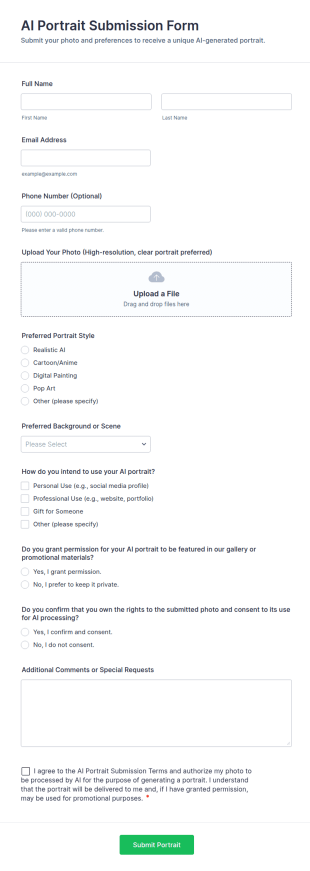 AI Portrait Submission Form Template
