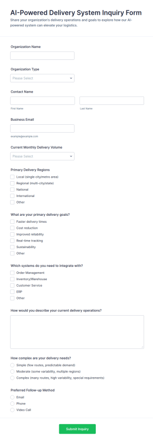 AI Powered Delivery System Inquiry Form Template