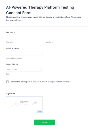 AI Powered Therapy Platform Testing Consent Form Template
