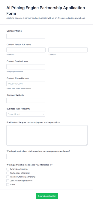 AI Pricing Engine Partnership Application Form Form Template
