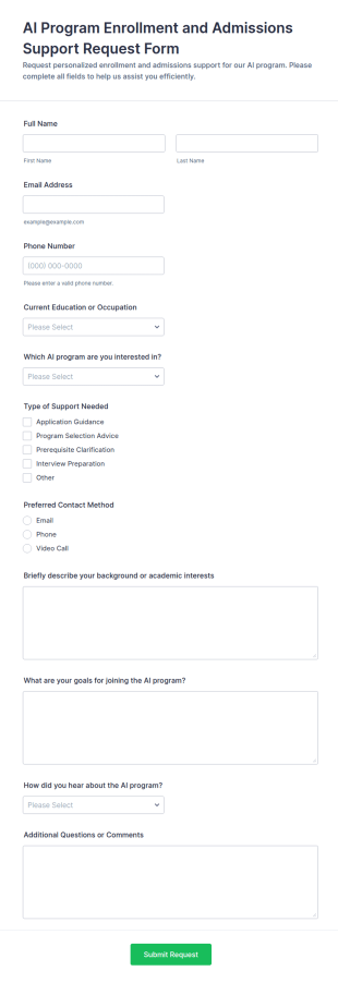 AI Program Enrollment And Admissions Support Request Form Template