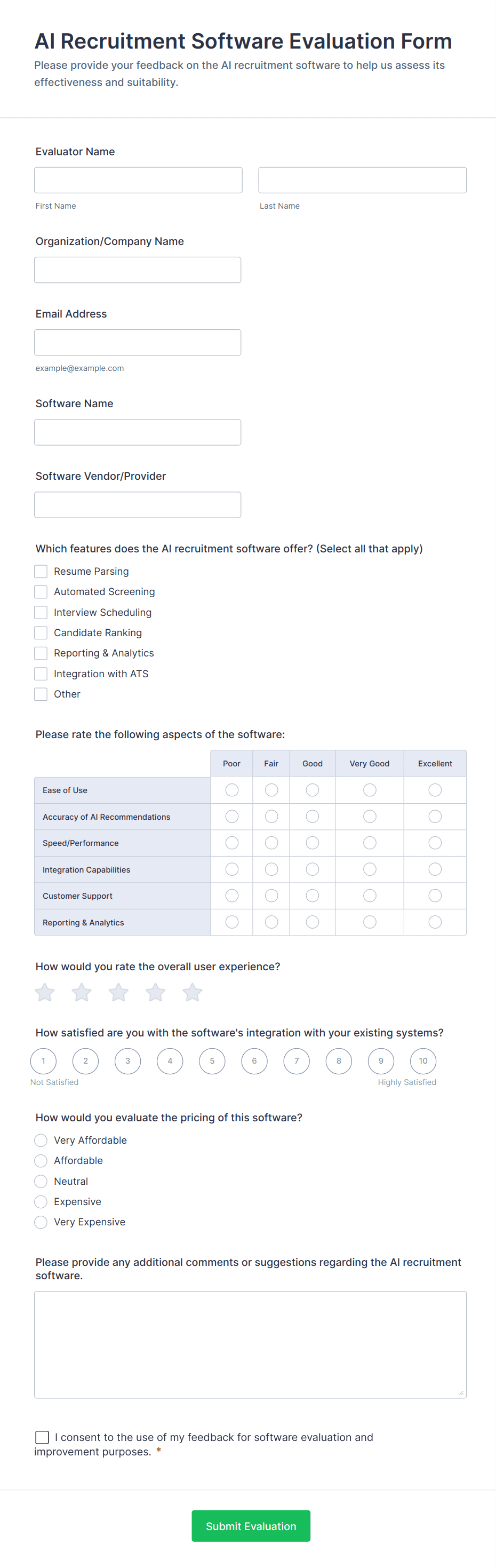 AI Recruitment Software Evaluation Form Template | Jotform