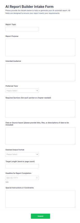 AI Report Builder Intake Form Template