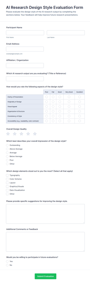 AI Research Design Style Evaluation Form Template