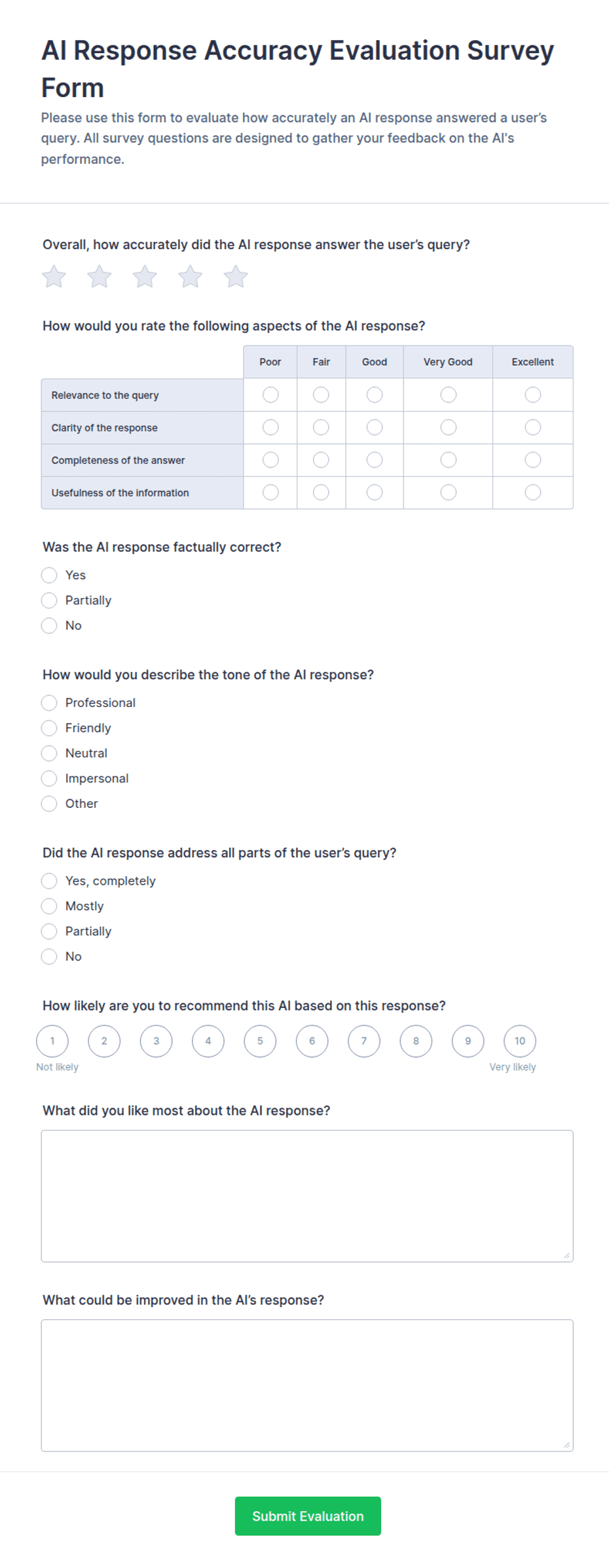 AI Response Accuracy Evaluation Survey Form Template | Jotform