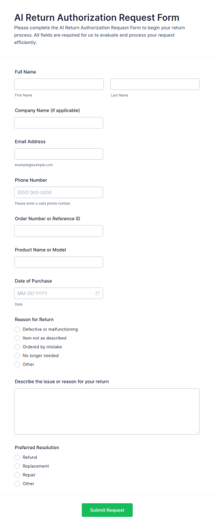 AI Return Authorization Request Form Template