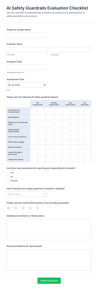 AI Safety Guardrails Evaluation Checklist Form Template